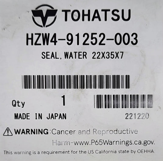 Tohatsu HZW4-91252-003 Water Seal