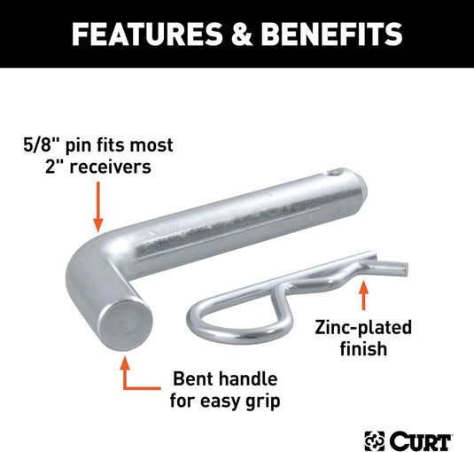 CURT 21501 Trailer Hitch Pin & Clip, 5/8-Inch Diameter, Fits 2-Inch Receiver