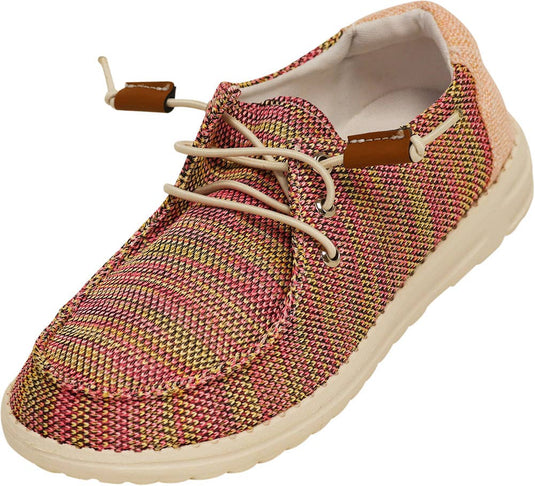 Norty Girls Pink Multi Lace Up Boat Shoe