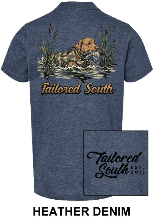 Tailored South Youth T-Shirt Walking Lab - Heather Denim TS031Y