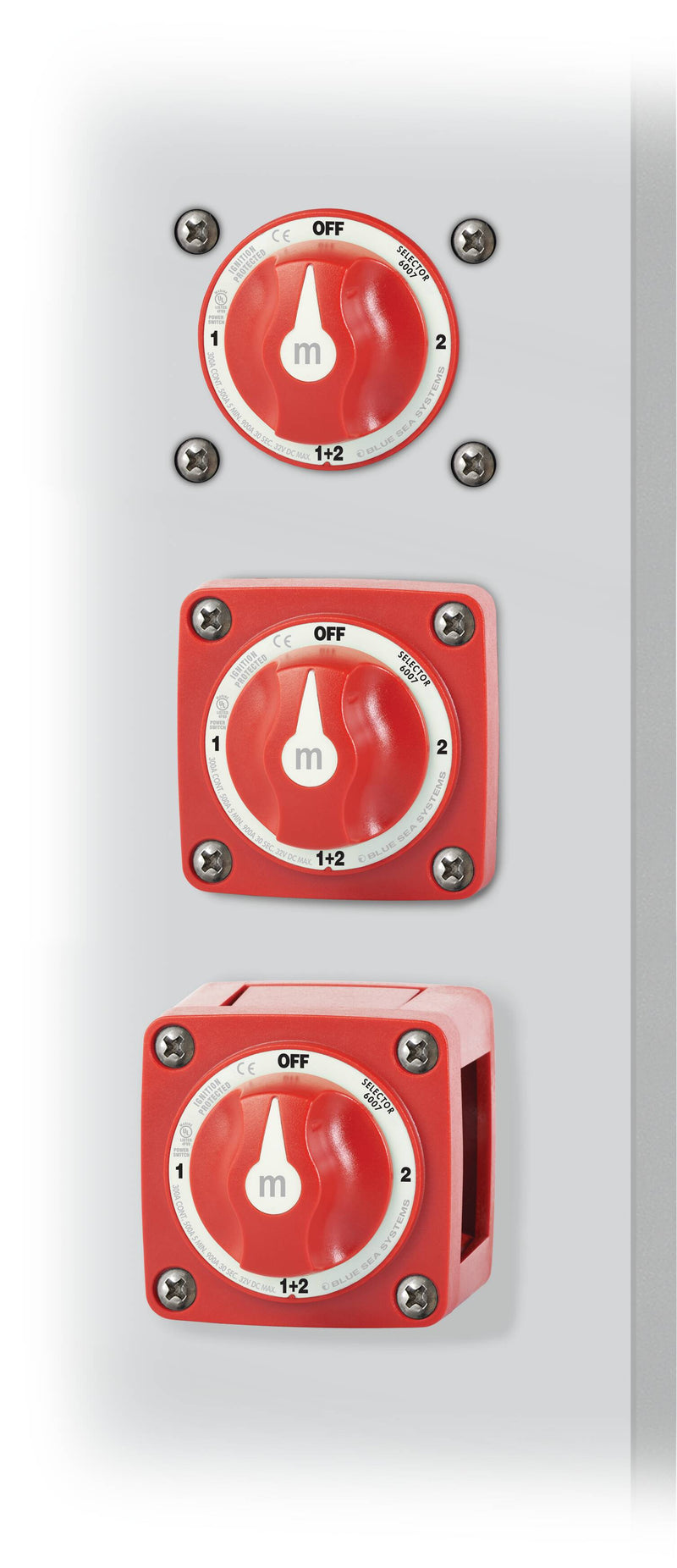 Load image into Gallery viewer, Blue Sea m-Series Mini 4 Position Selector Battery Switch - Red 6007
