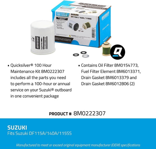 Quicksilver 8M0222307 100 Hour Maintenance Kit, Suzuki DF115A/140A/115SS