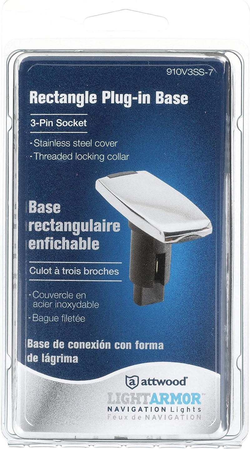 Load image into Gallery viewer, Attwood LightArmor™ Plug-In Base - Rectangle Series, 3-Pin, 316 S.S. 910V3SS-7
