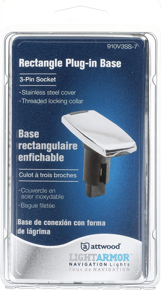 Attwood LightArmor™ Plug-In Base - Rectangle Series, 3-Pin, 316 S.S. 910V3SS-7