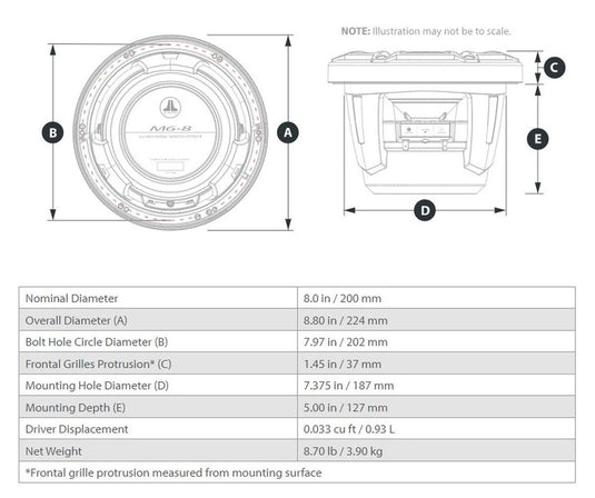 JL Audio M6 8in Subwoofer with White Sport Grille Infinite Baffle 010-03274-00