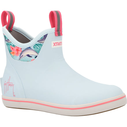 XTRATUF  Women's Ankle Deck Boot Guy Harvey  Blue / Dolphin Floral Style
